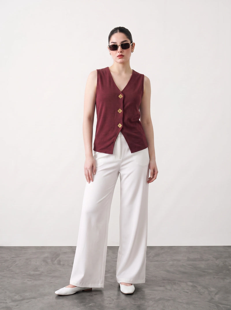 Burgundy V Neck Vest Top | Montivo Pakistan