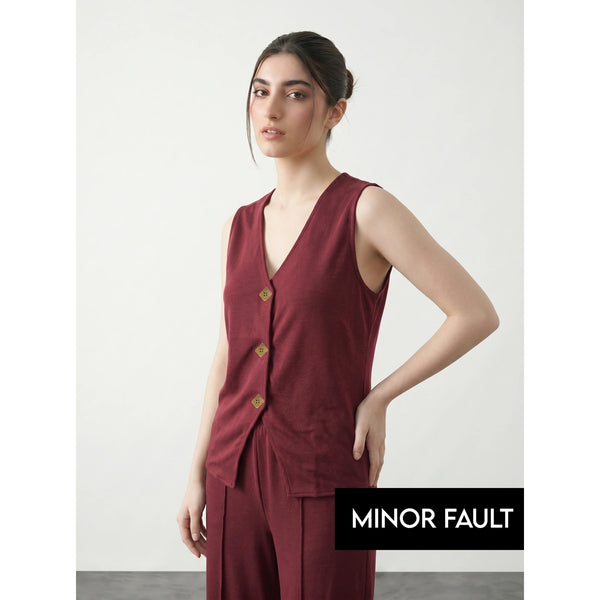 (Minor Fault) Burgundy V Neck Vest Top | Montivo Pakistan