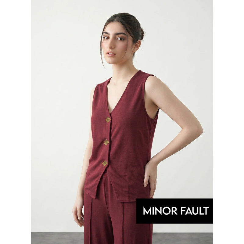 (Minor Fault) Burgundy V Neck Vest Top | Montivo Pakistan