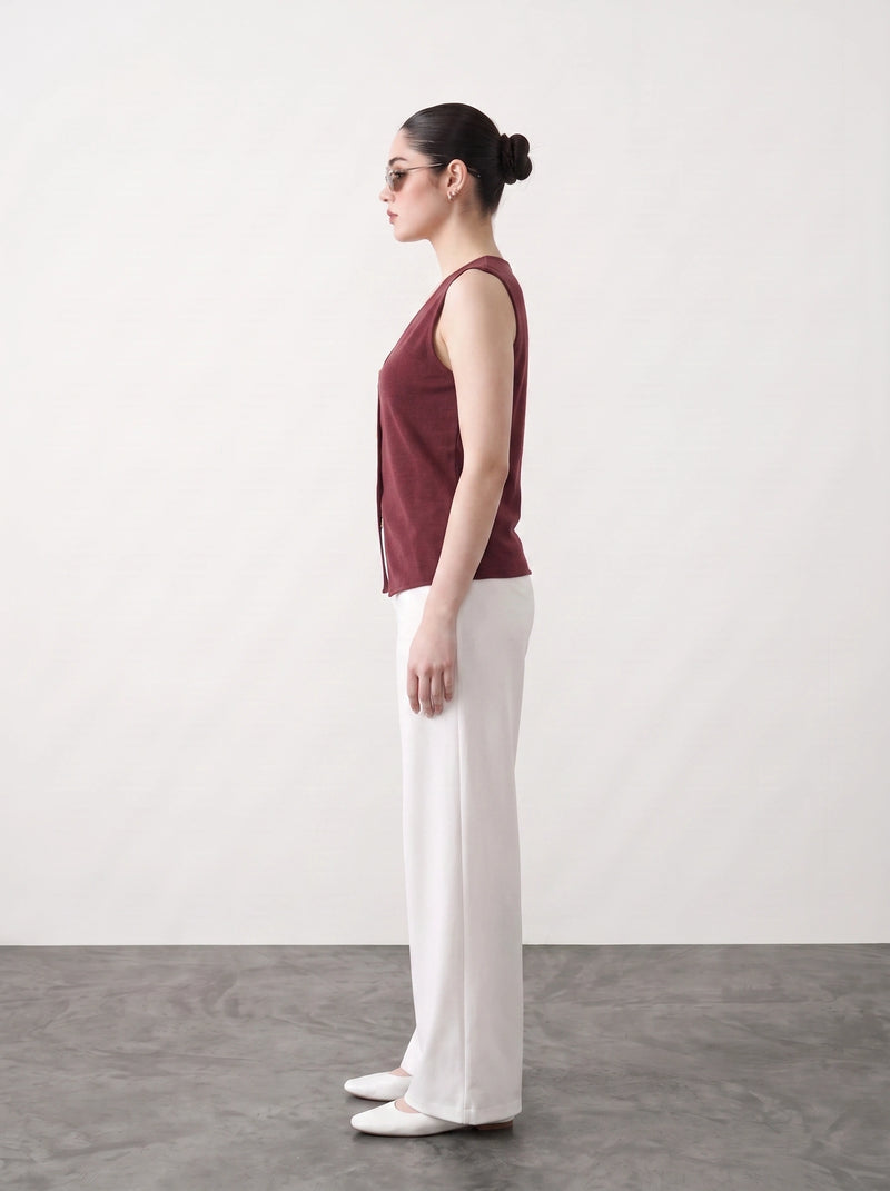 Burgundy V Neck Vest Top | Montivo Pakistan