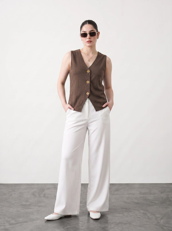 Brown V Neck Vest Top | Montivo Pakistan