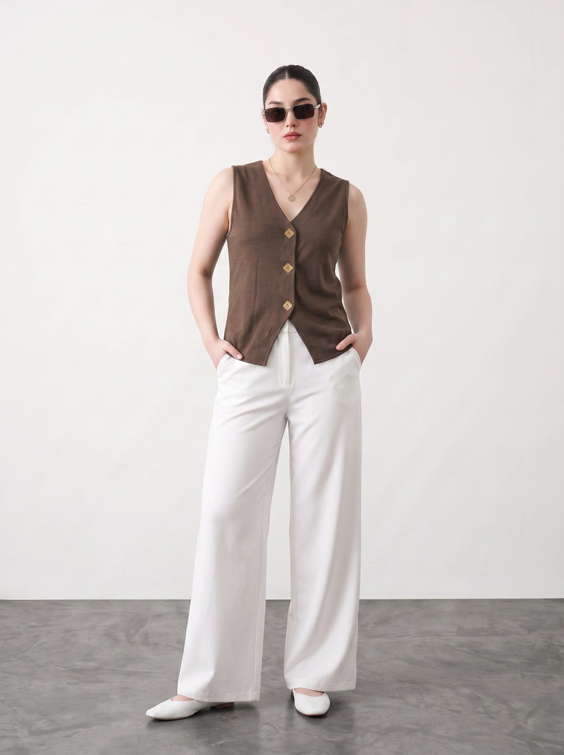Brown V Neck Vest Top | Montivo Pakistan