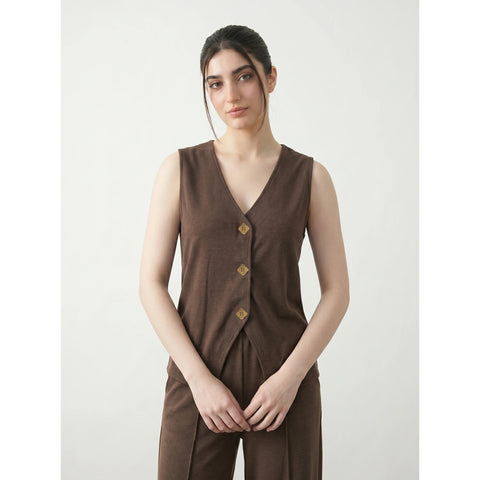 Brown V Neck Vest Top | Montivo Pakistan