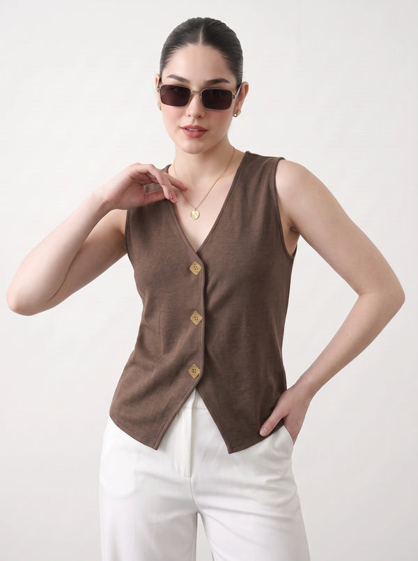 Brown V Neck Vest Top | Montivo Pakistan
