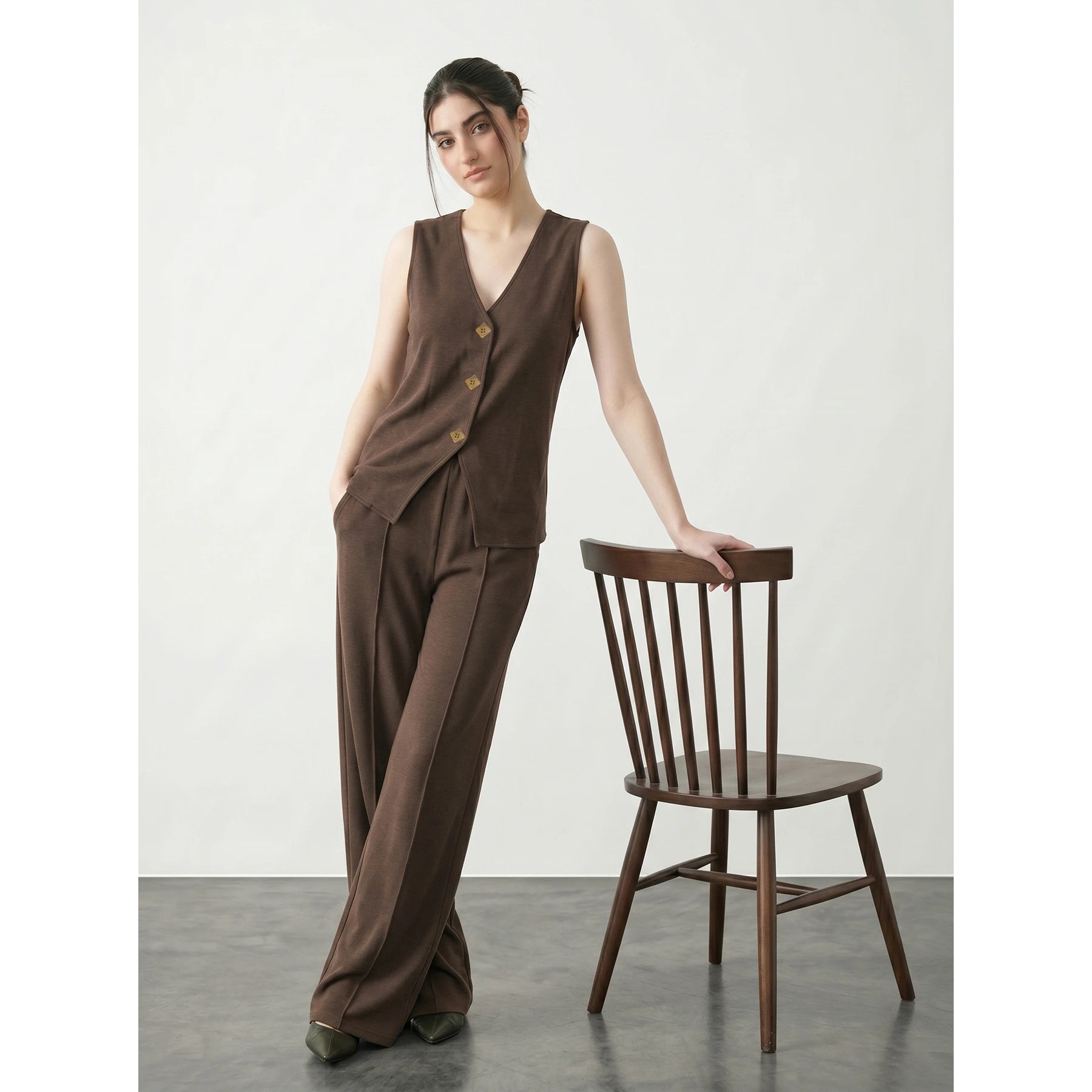 Brown V Neck Vest Top | Montivo Pakistan