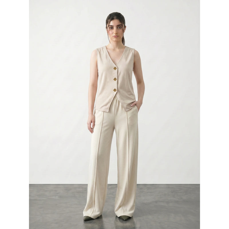 Beige V Neck Vest Top | Montivo Pakistan