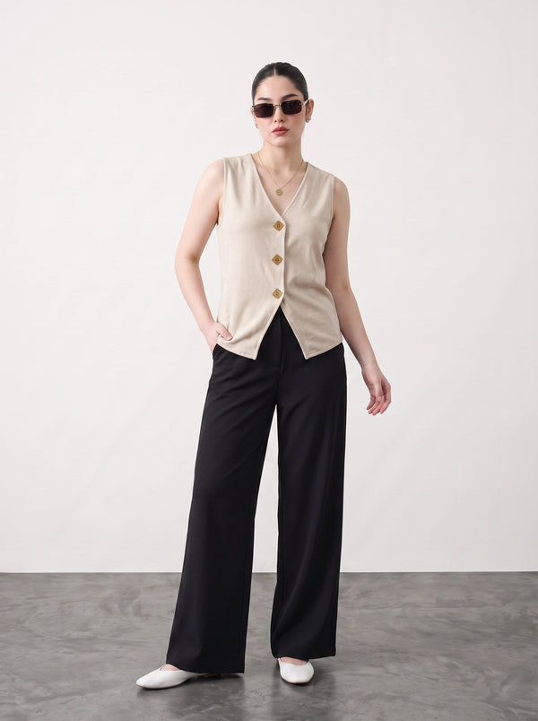 Beige V Neck Vest Top | Montivo Pakistan