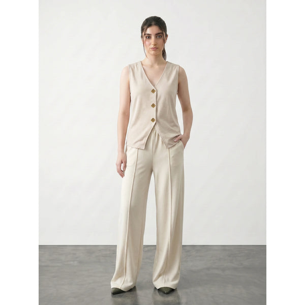 Beige V Neck Vest Top | Montivo Pakistan