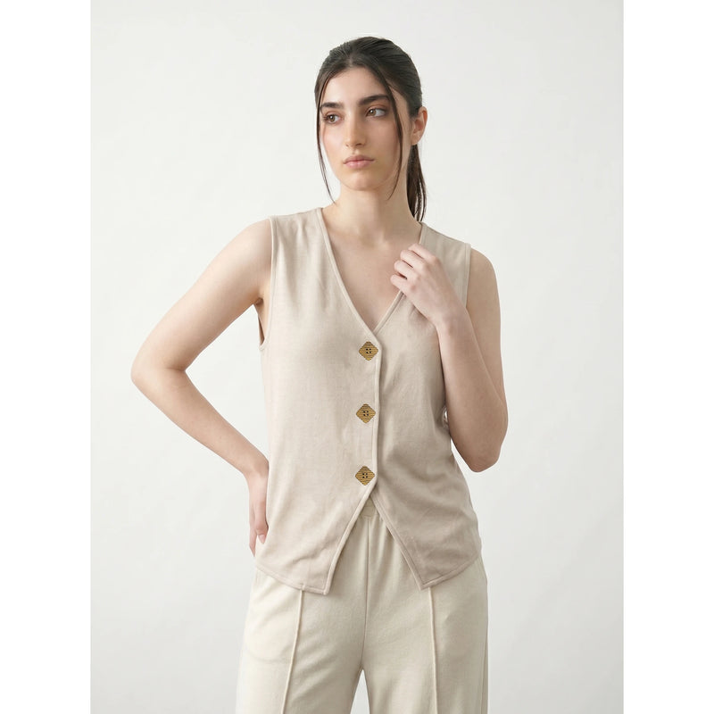 Beige V Neck Vest Top | Montivo Pakistan