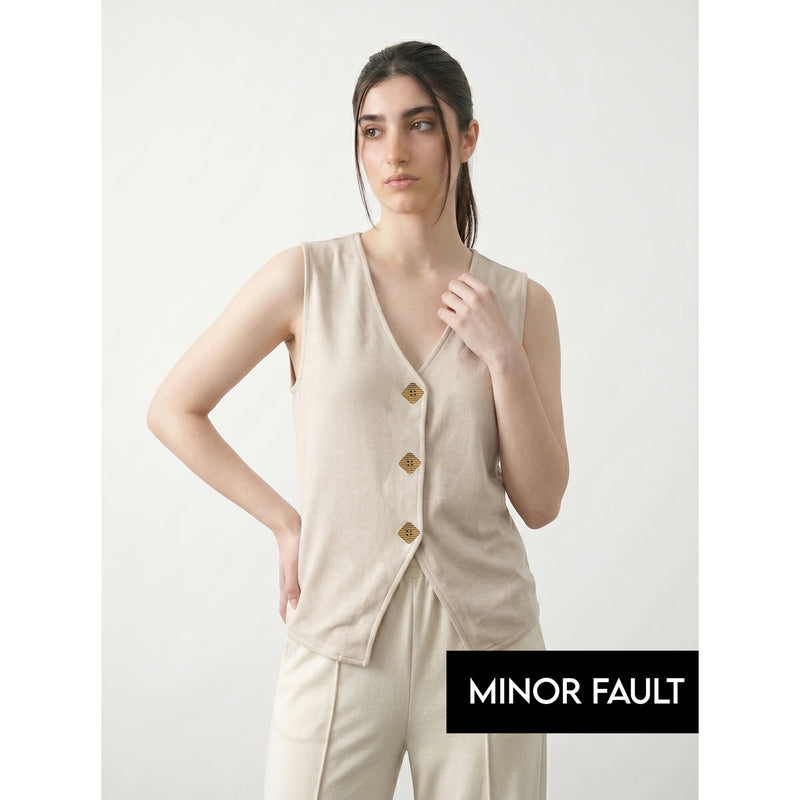 (Minor Fault) Beige V Neck Vest Top | Montivo Pakistan