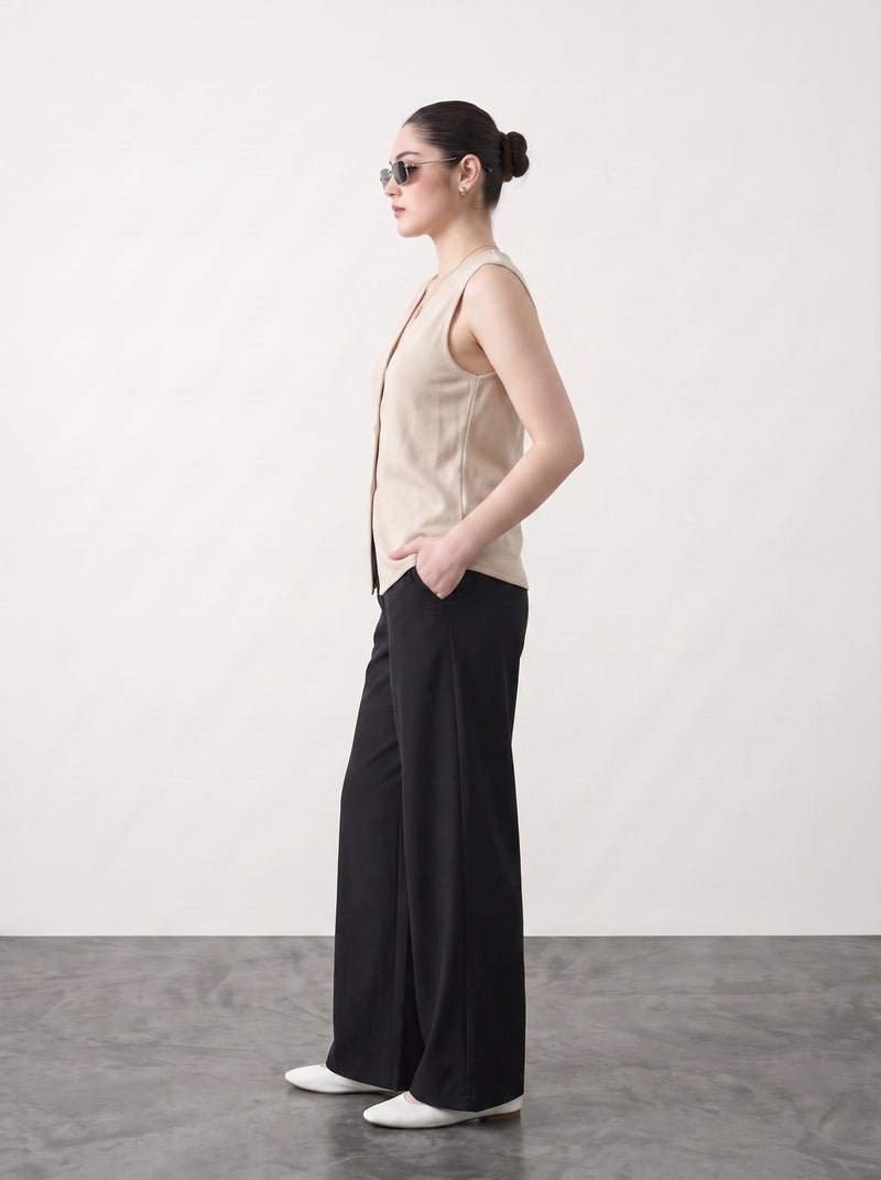 Beige V Neck Vest Top | Montivo Pakistan