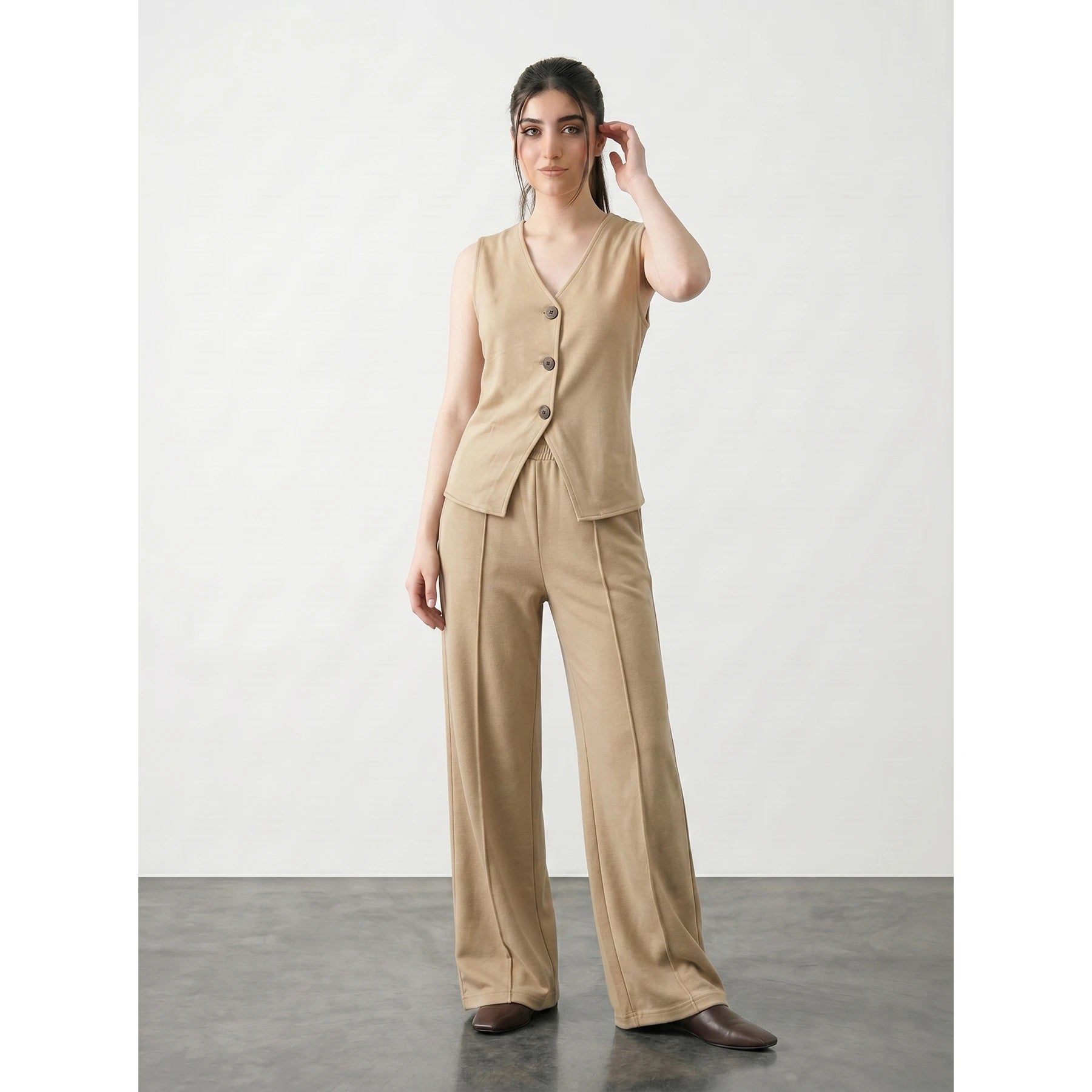 Wheat V Neck Vest Top | Montivo Pakistan