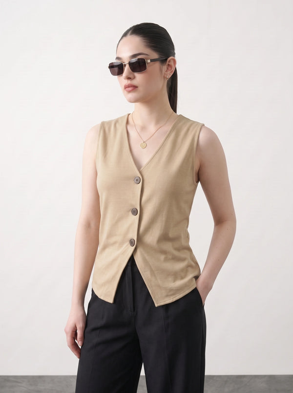 Wheat V Neck Vest Top | Montivo Pakistan