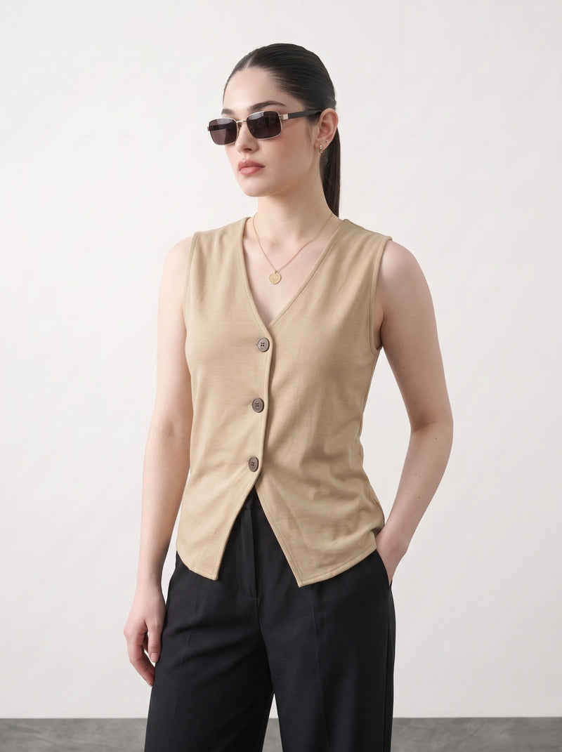 Wheat V Neck Vest Top | Montivo Pakistan