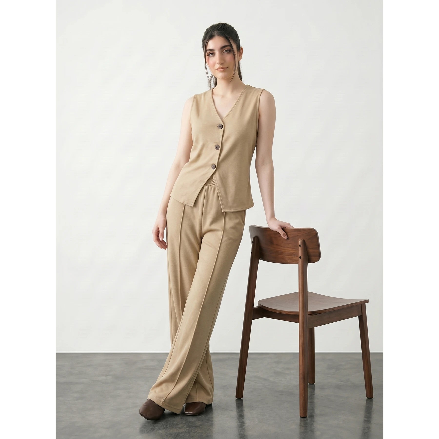 Wheat V Neck Vest Top | Montivo Pakistan