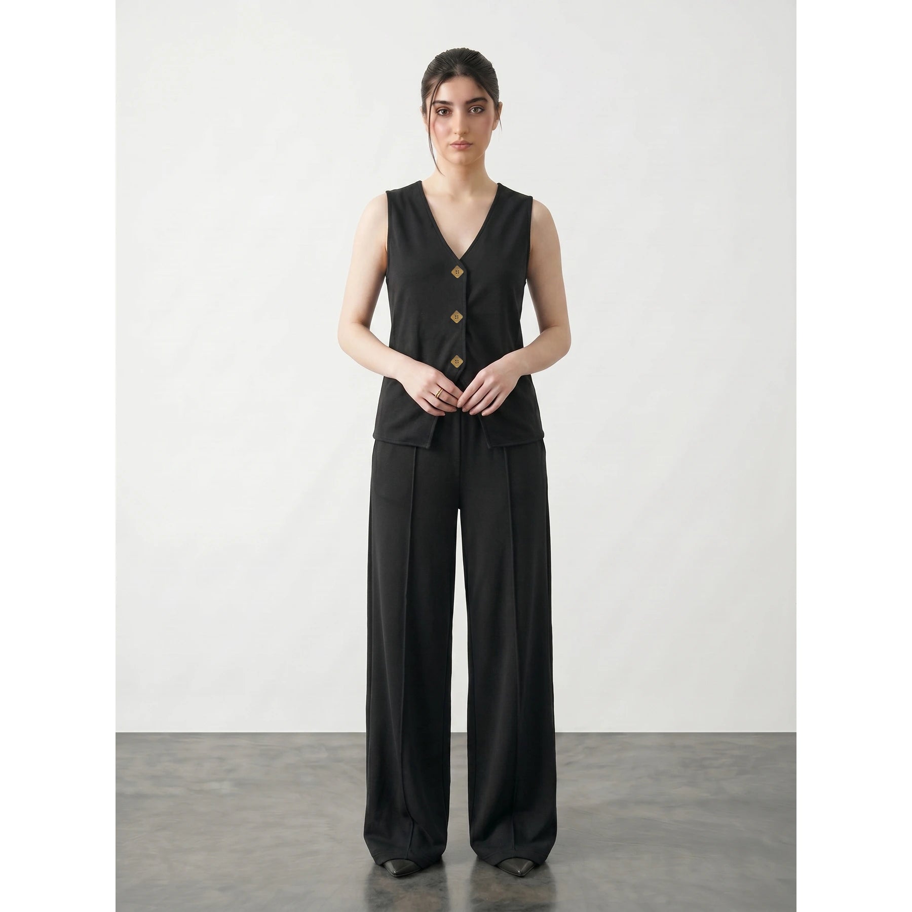 Black V Neck Vest Top | Montivo Pakistan