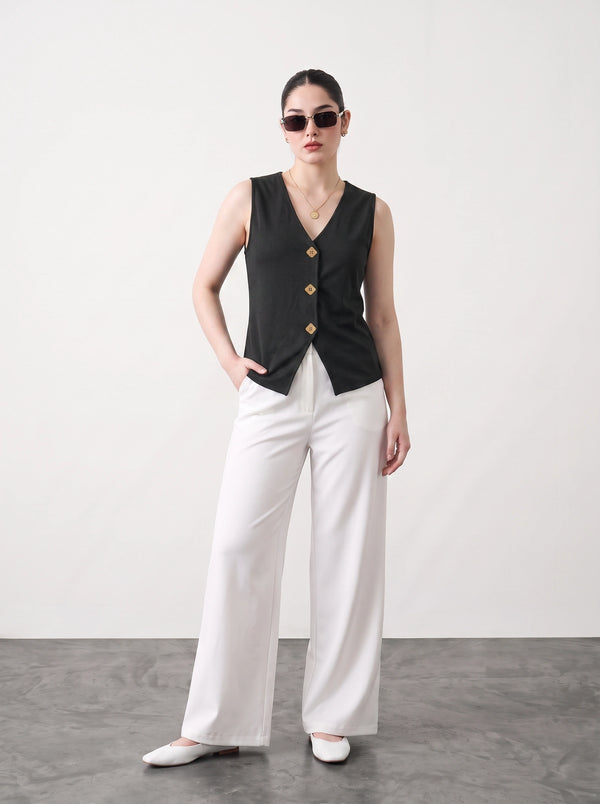 Black V Neck Vest Top | Montivo Pakistan