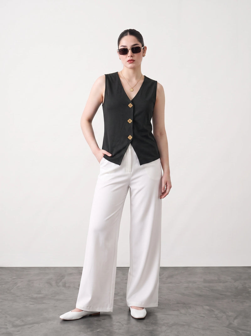 Black V Neck Vest Top | Montivo Pakistan