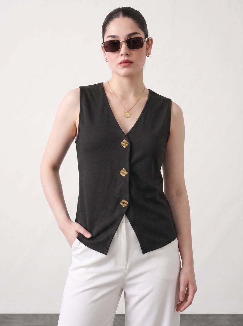 Black V Neck Vest Top | Montivo Pakistan
