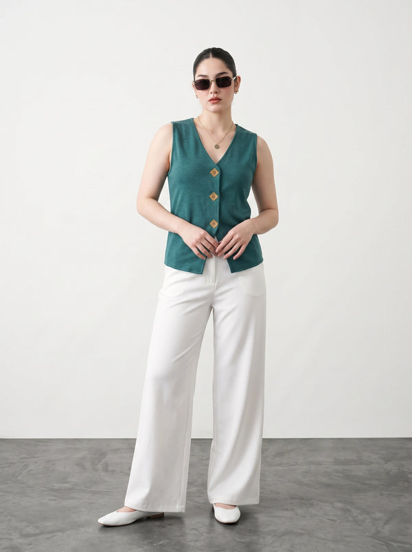 Teal V Neck Vest Top | Montivo Pakistan