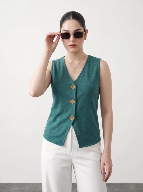 Teal V Neck Vest Top | Montivo Pakistan