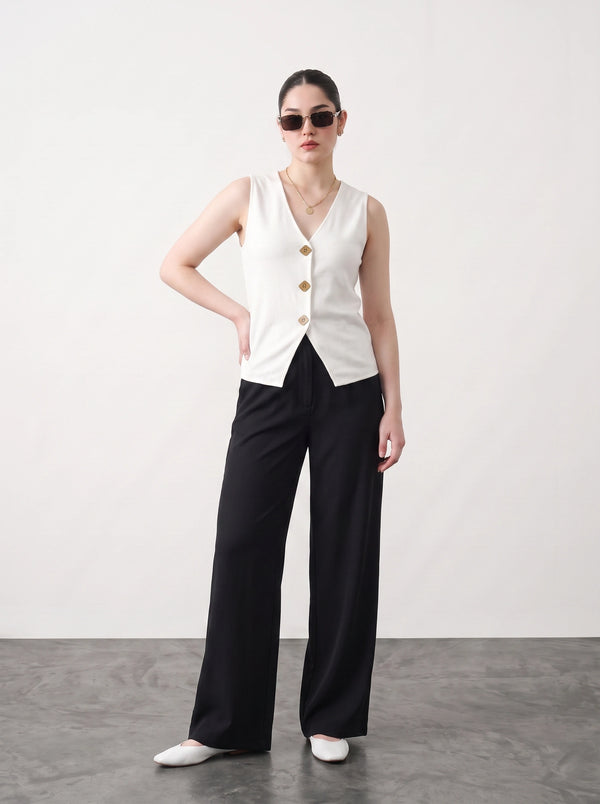 Off-White V Neck Vest Top | Montivo Pakistan