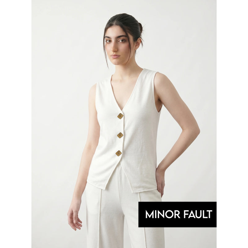 (Minor Fault) Off-White V Neck Vest Top | Montivo Pakistan