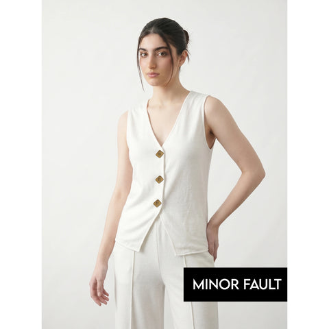 (Minor Fault) Off-White V Neck Vest Top | Montivo Pakistan