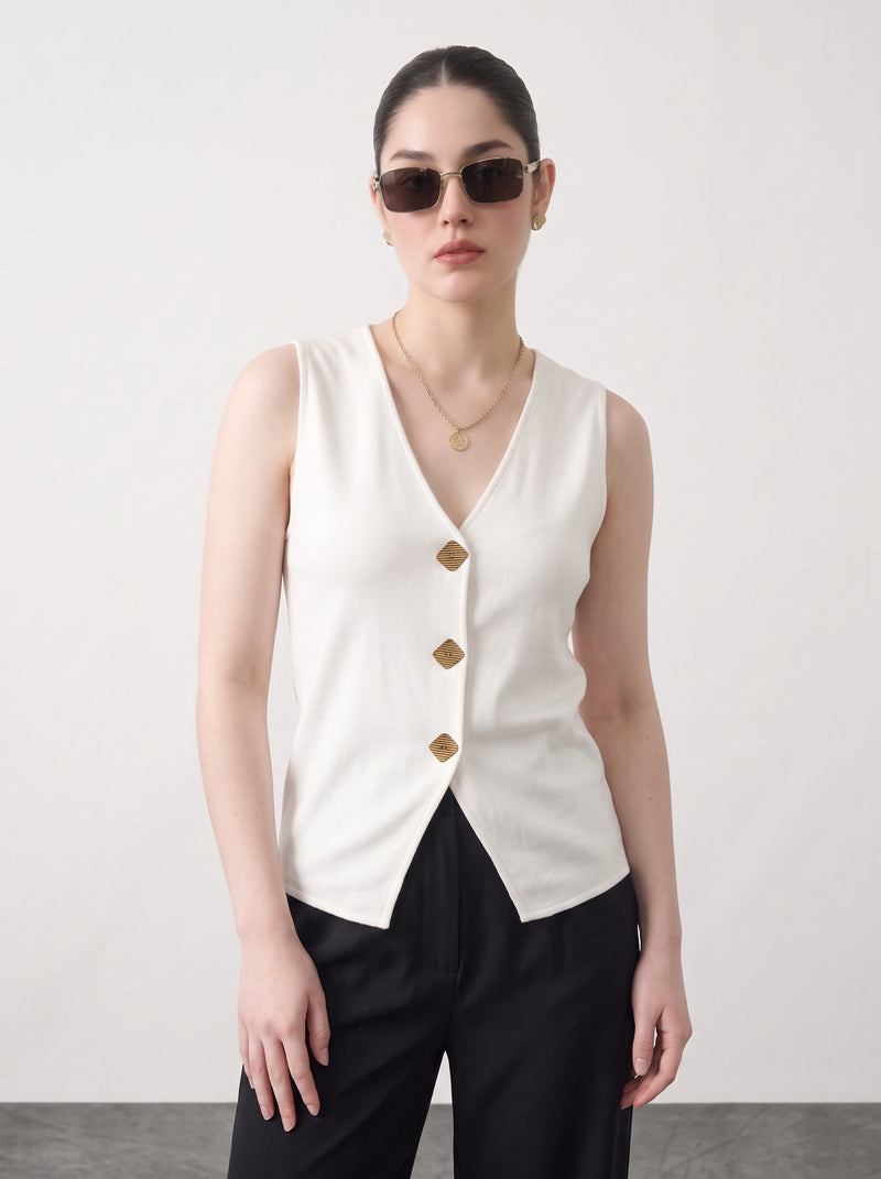 Off-White V Neck Vest Top | Montivo Pakistan