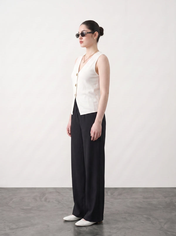 Off-White V Neck Vest Top | Montivo Pakistan
