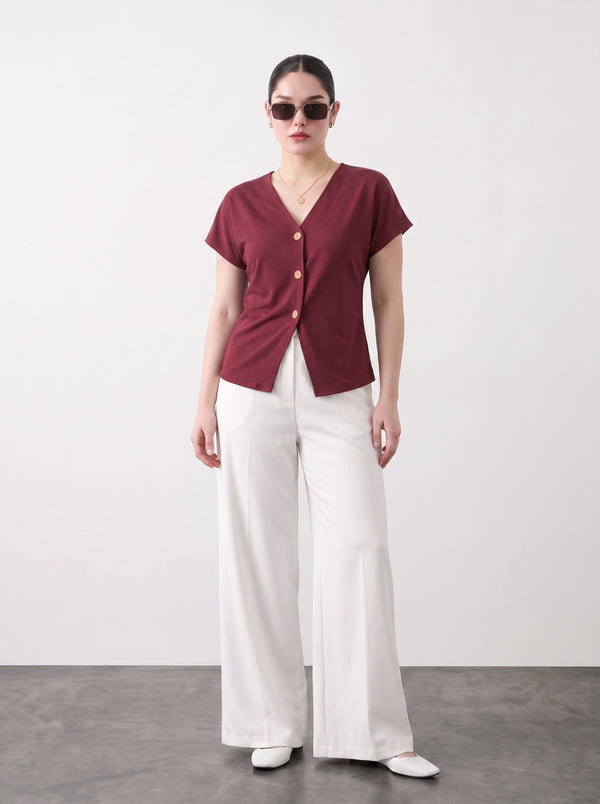 Burgundy Interlock Button Down Top | Montivo Pakistan