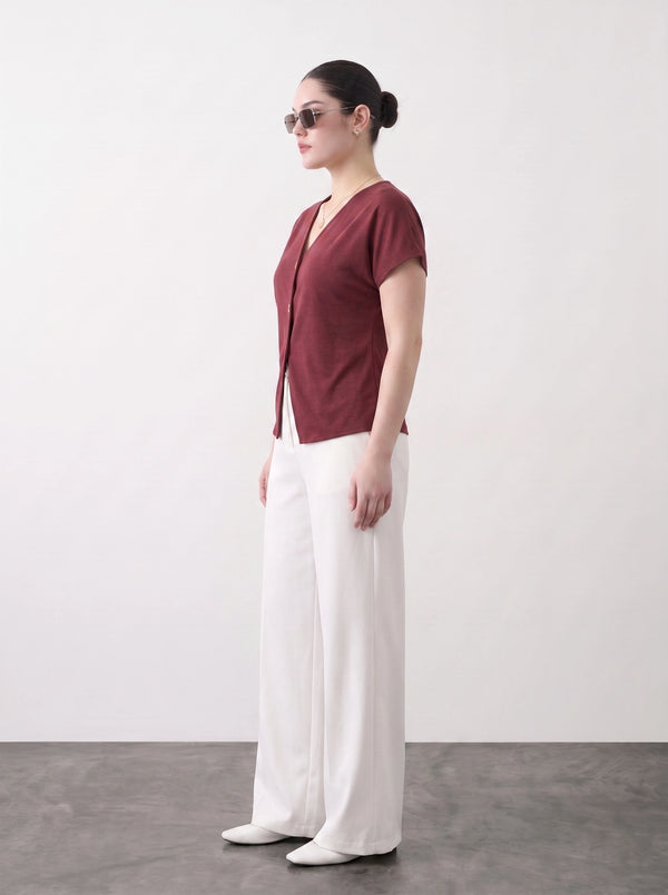 Burgundy Interlock Button Down Top | Montivo Pakistan