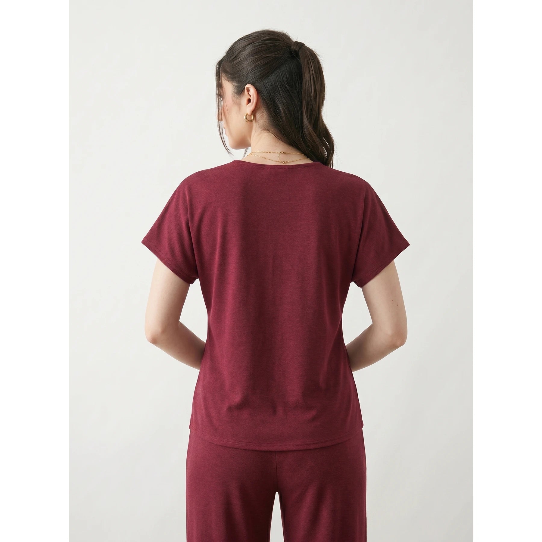 Burgundy Interlock Button Down Top | Montivo Pakistan