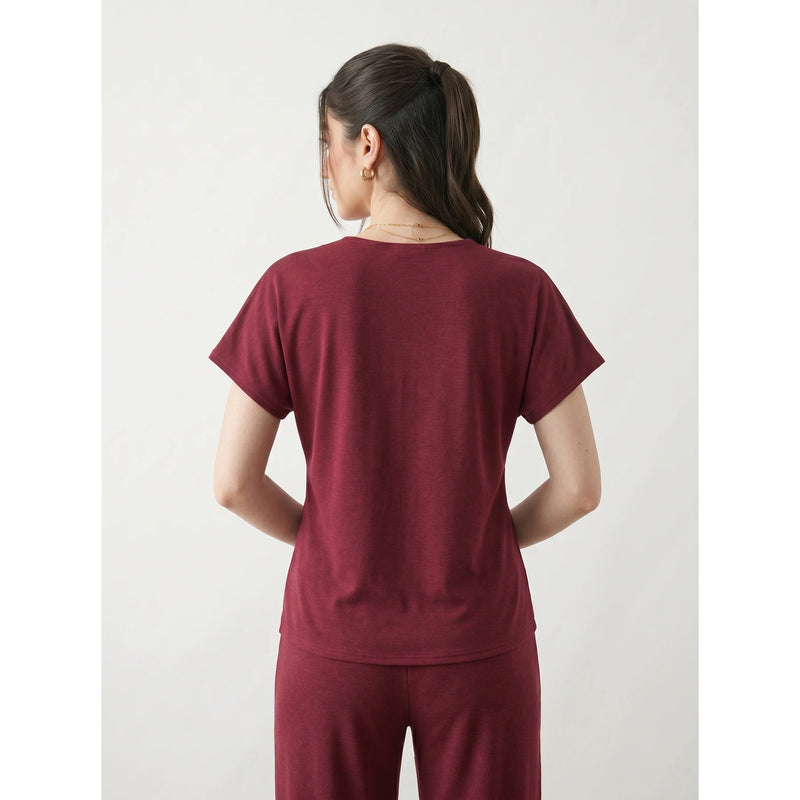 Burgundy Interlock Button Down Top | Montivo Pakistan