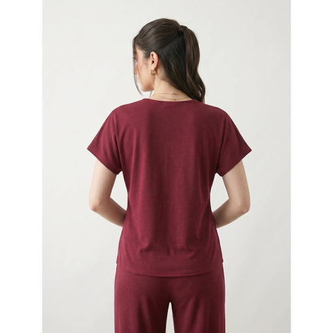Burgundy Interlock Button Down Top | Montivo Pakistan