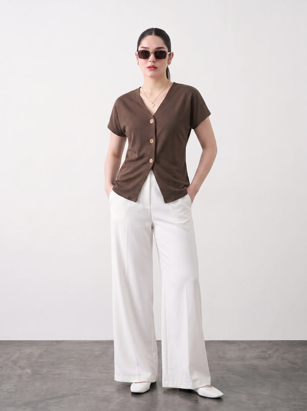 Brown Interlock Button Down Top | Montivo Pakistan
