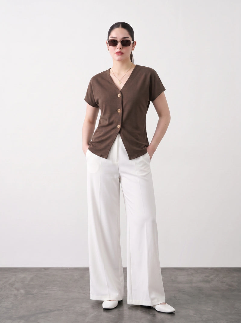 Brown Interlock Button Down Top | Montivo Pakistan