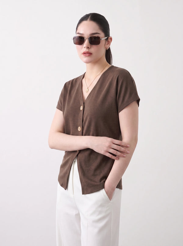 Brown Interlock Button Down Top | Montivo Pakistan