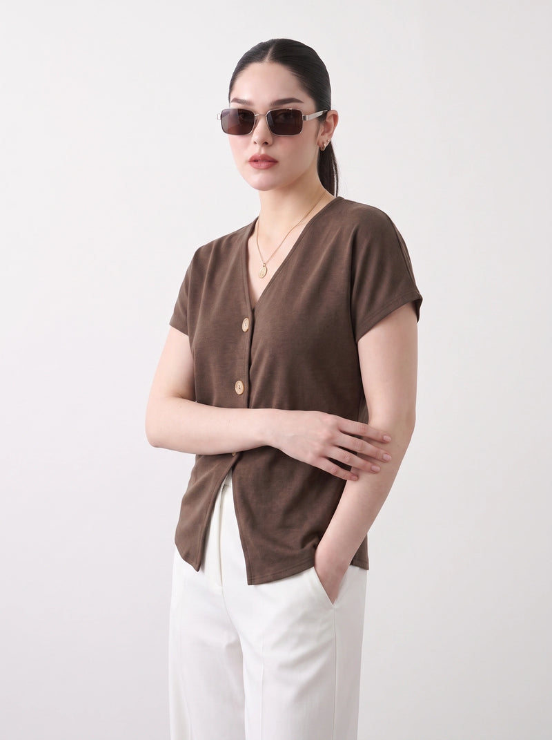 Brown Interlock Button Down Top | Montivo Pakistan