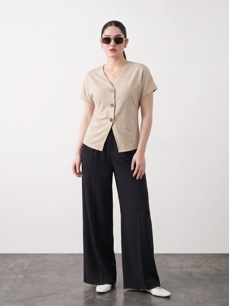 Beige Interlock Button Down Top | Montivo Pakistan