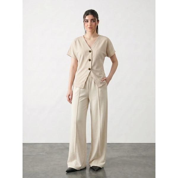Beige Interlock Button Down Top | Montivo Pakistan