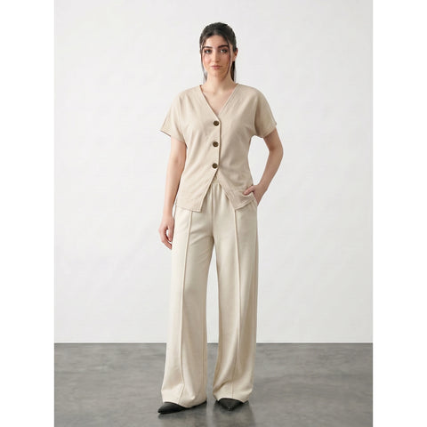 Beige Interlock Button Down Top | Montivo Pakistan