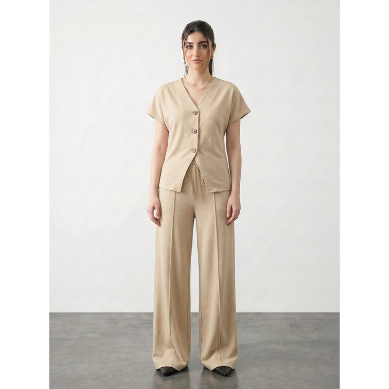 Wheat Interlock Button Down Top | Montivo Pakistan