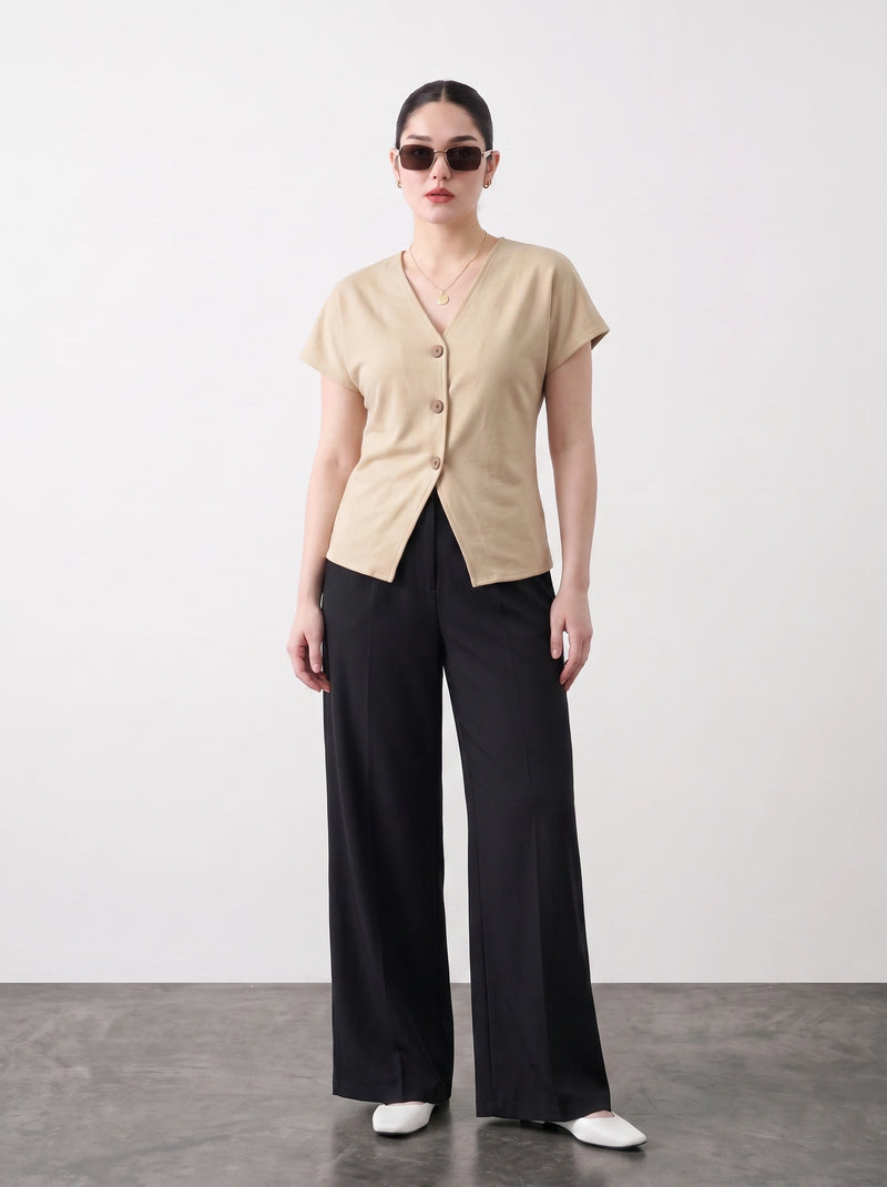 Wheat Interlock Button Down Top | Montivo Pakistan