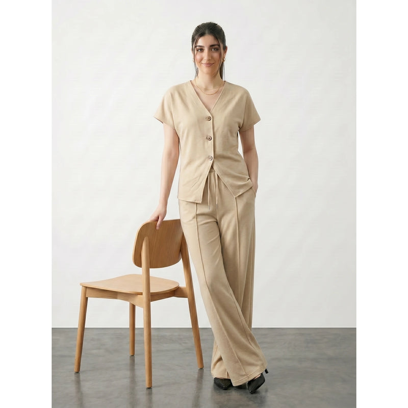 Wheat Interlock Button Down Top | Montivo Pakistan