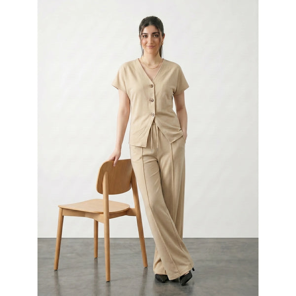 Wheat Interlock Button Down Top | Montivo Pakistan
