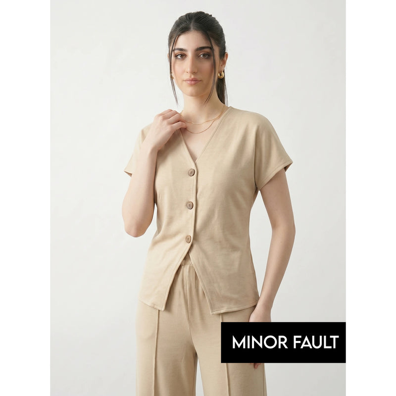 (Minor Fault) Wheat Interlock Button Down Top | Montivo Pakistan