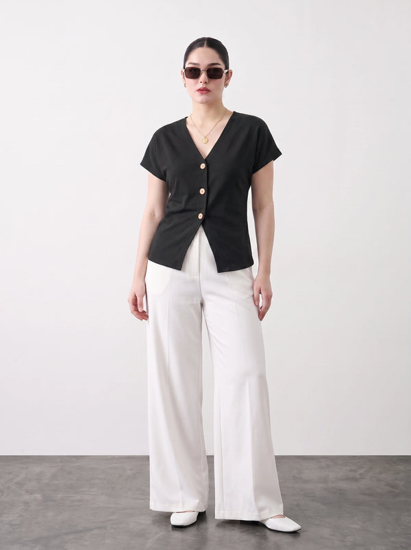 Black Interlock Button Down Top | Montivo Pakistan