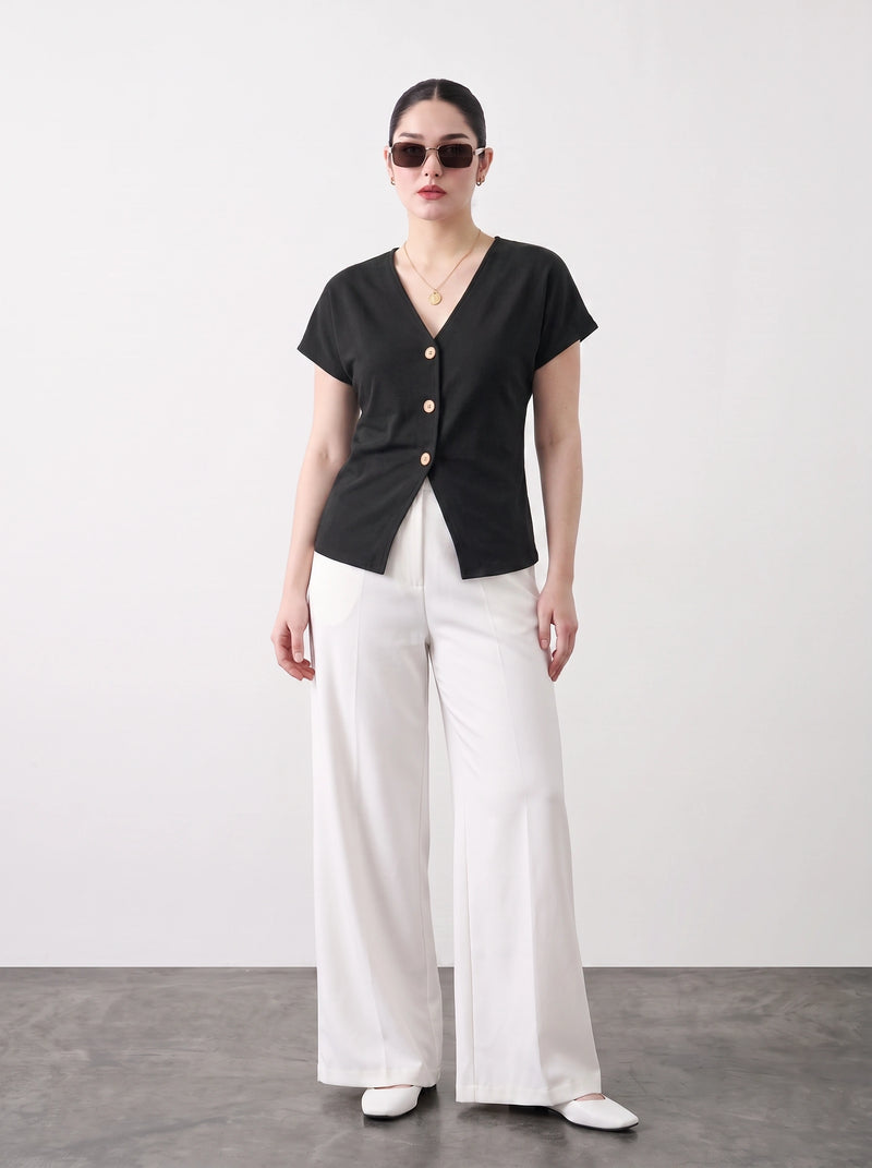 Black Interlock Button Down Top | Montivo Pakistan
