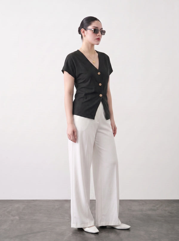 Black Interlock Button Down Top | Montivo Pakistan